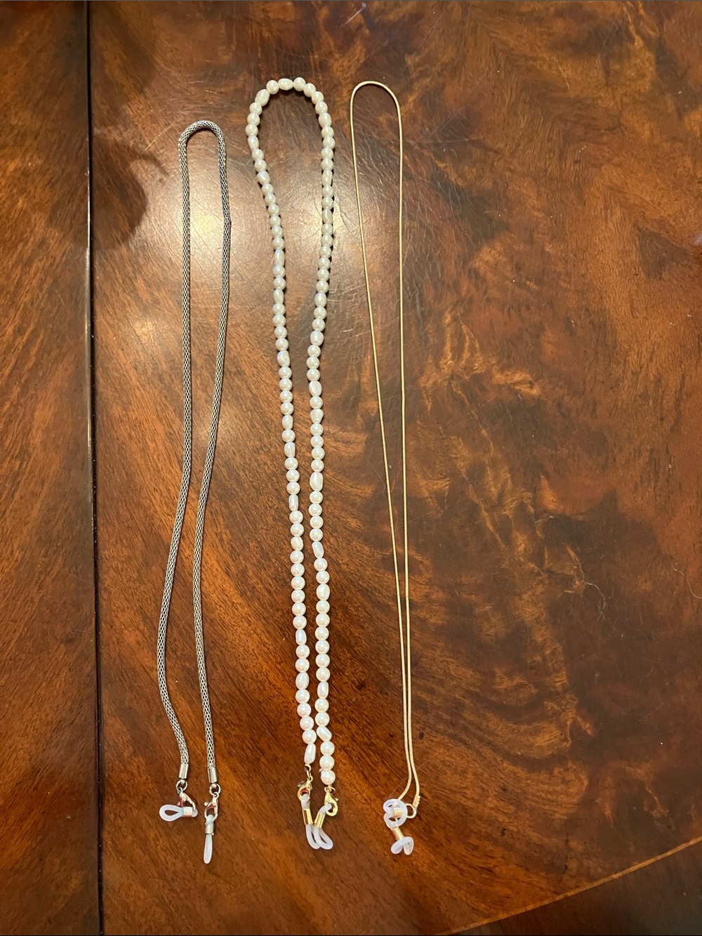 Pearl Beaded, silver tone and gold tone glasses holders (3)